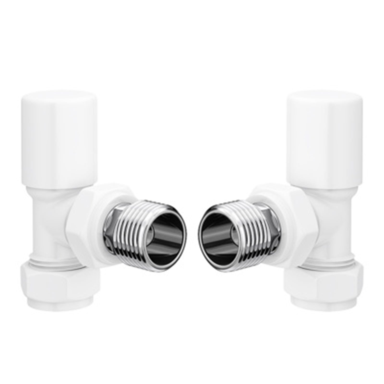 Round Radiator Valve Pack (pair) Angled - White