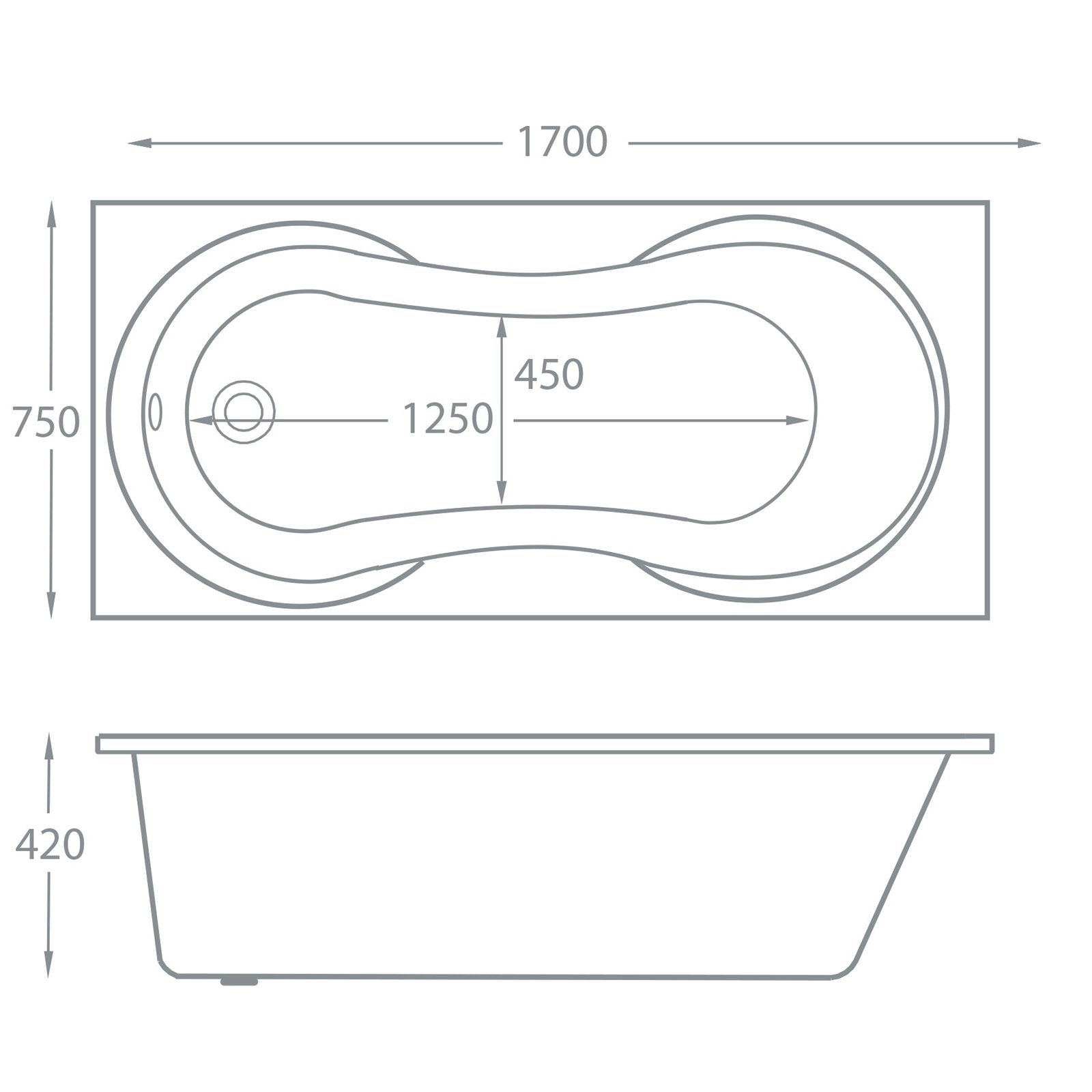 Alabama 1700 x 750mm Single Ended Bath - Superspec