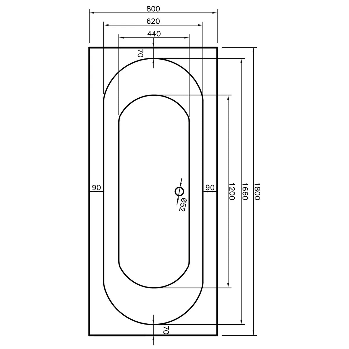 Alaska Single Ended Bath - Whirlpool Option 1