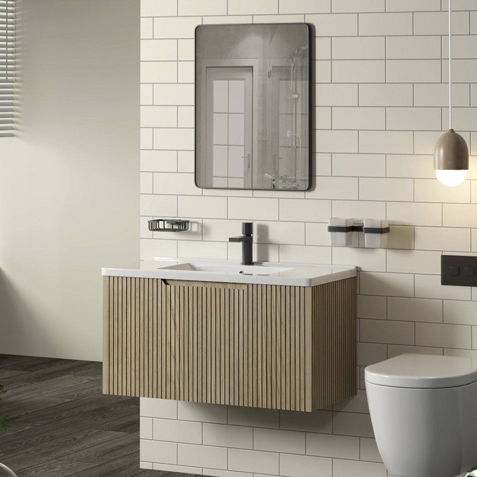 Aveiro 90 Wall-Hung Unit & Basin - Oak