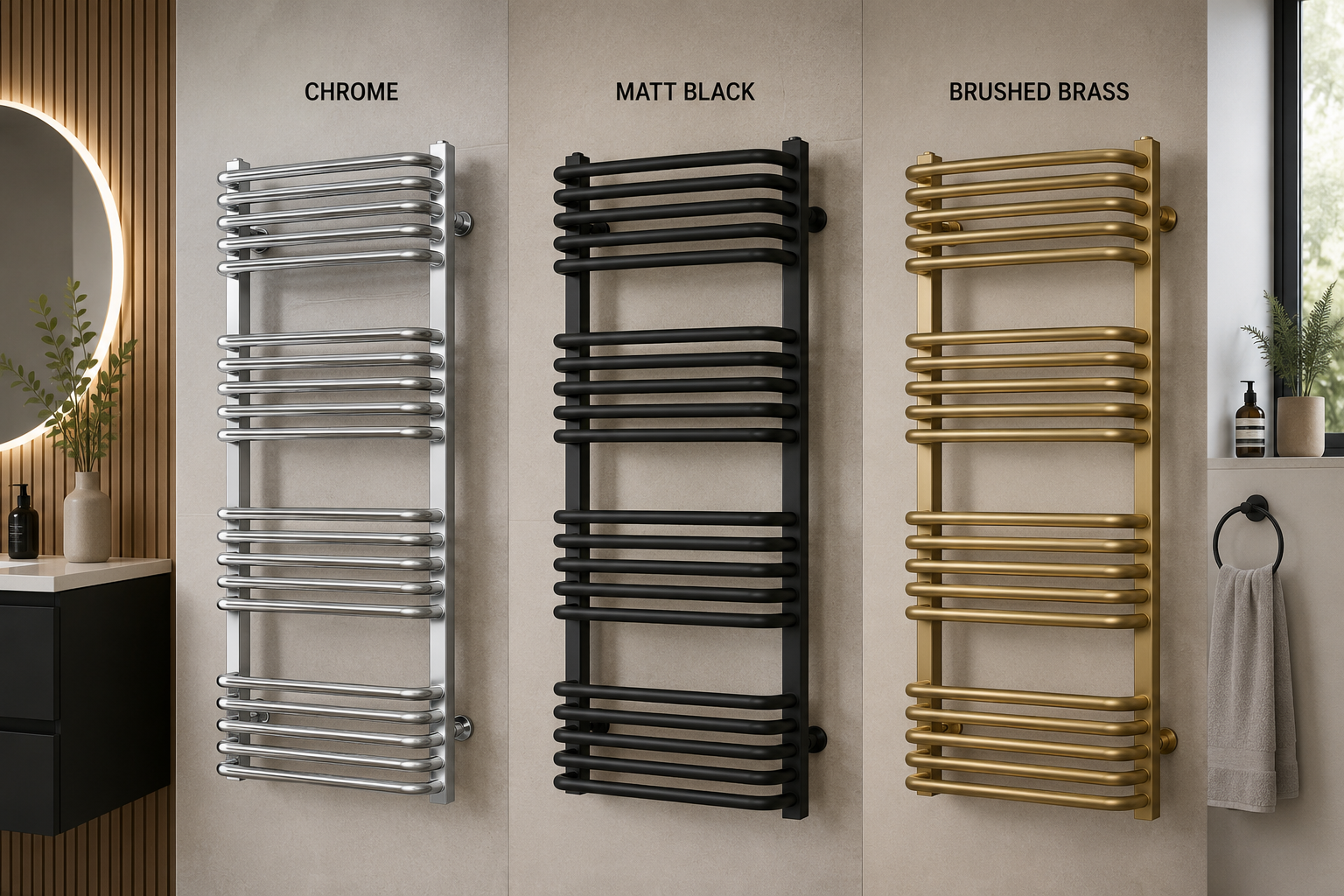 Chrome, Matt Black or Brushed Brass? Choosing the Right Bathroom Radiator Finish