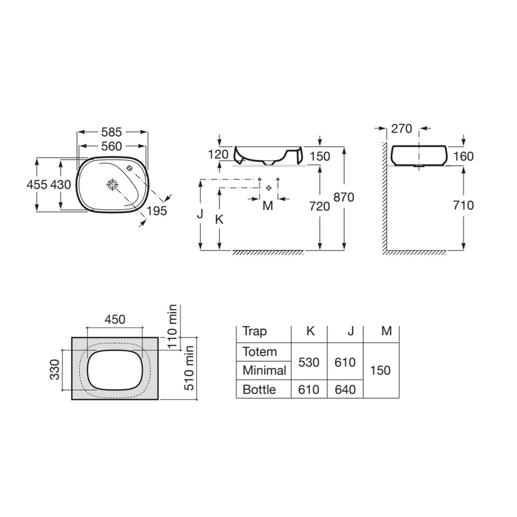 Roca Beyond On-Countertop Basin 455 x 455 x 160mm
