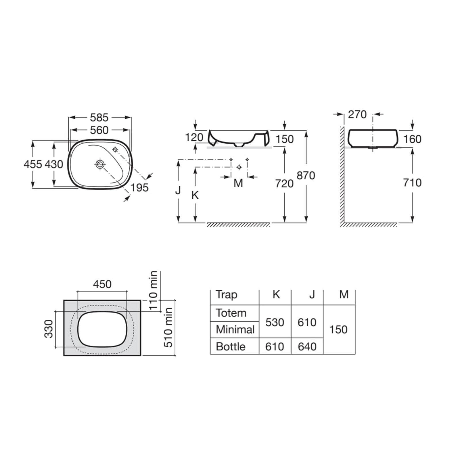 Roca Beyond On-Countertop Basin 455 x 455 x 160mm