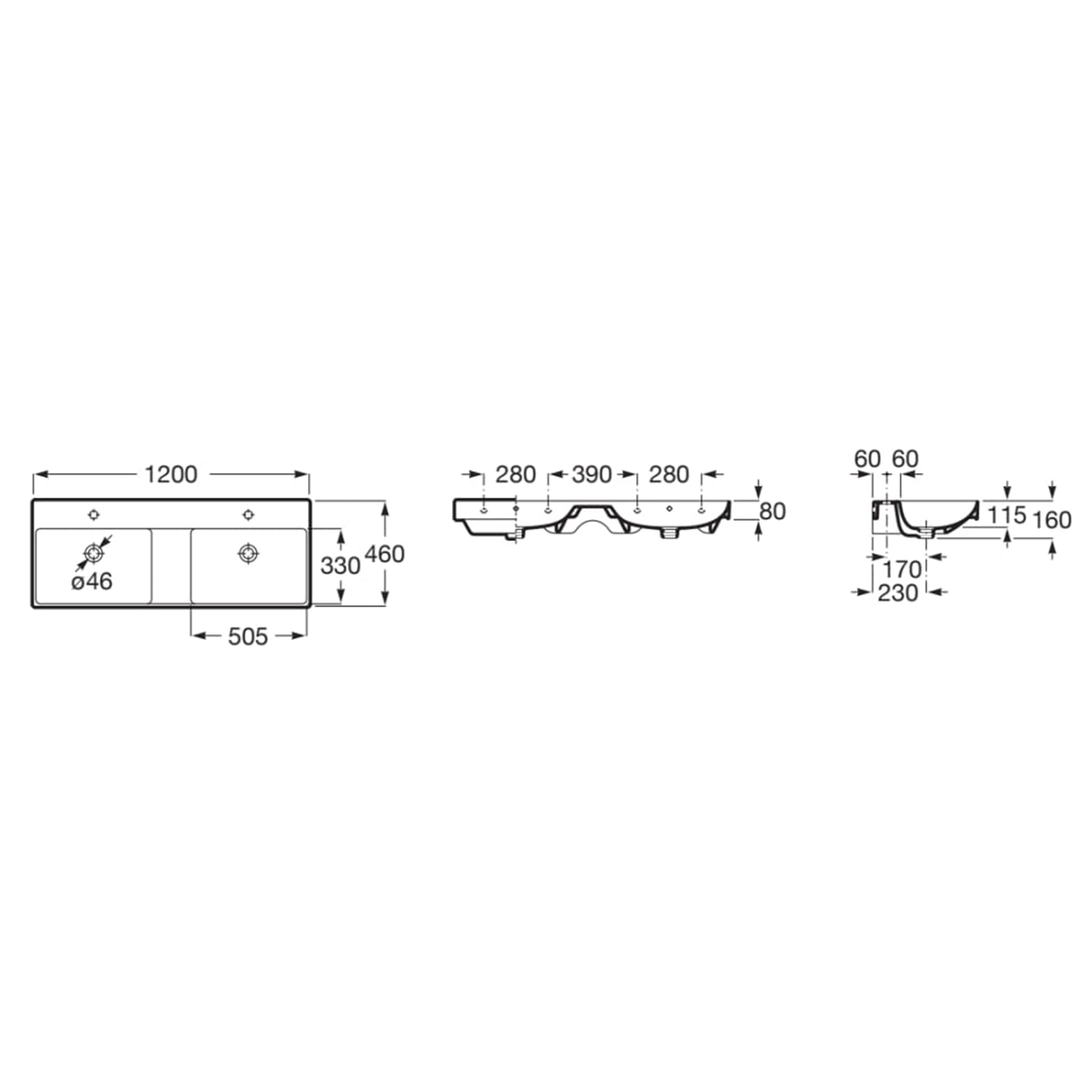 Roca Ona 1200 x 460mm Double Basin