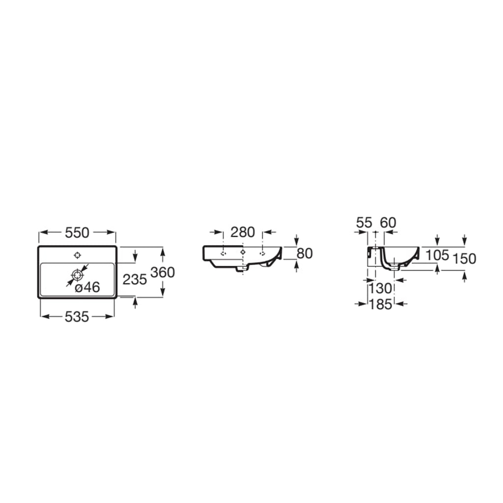Roca Ona Compact 550 x 360mm 1 Tap Hole Basin