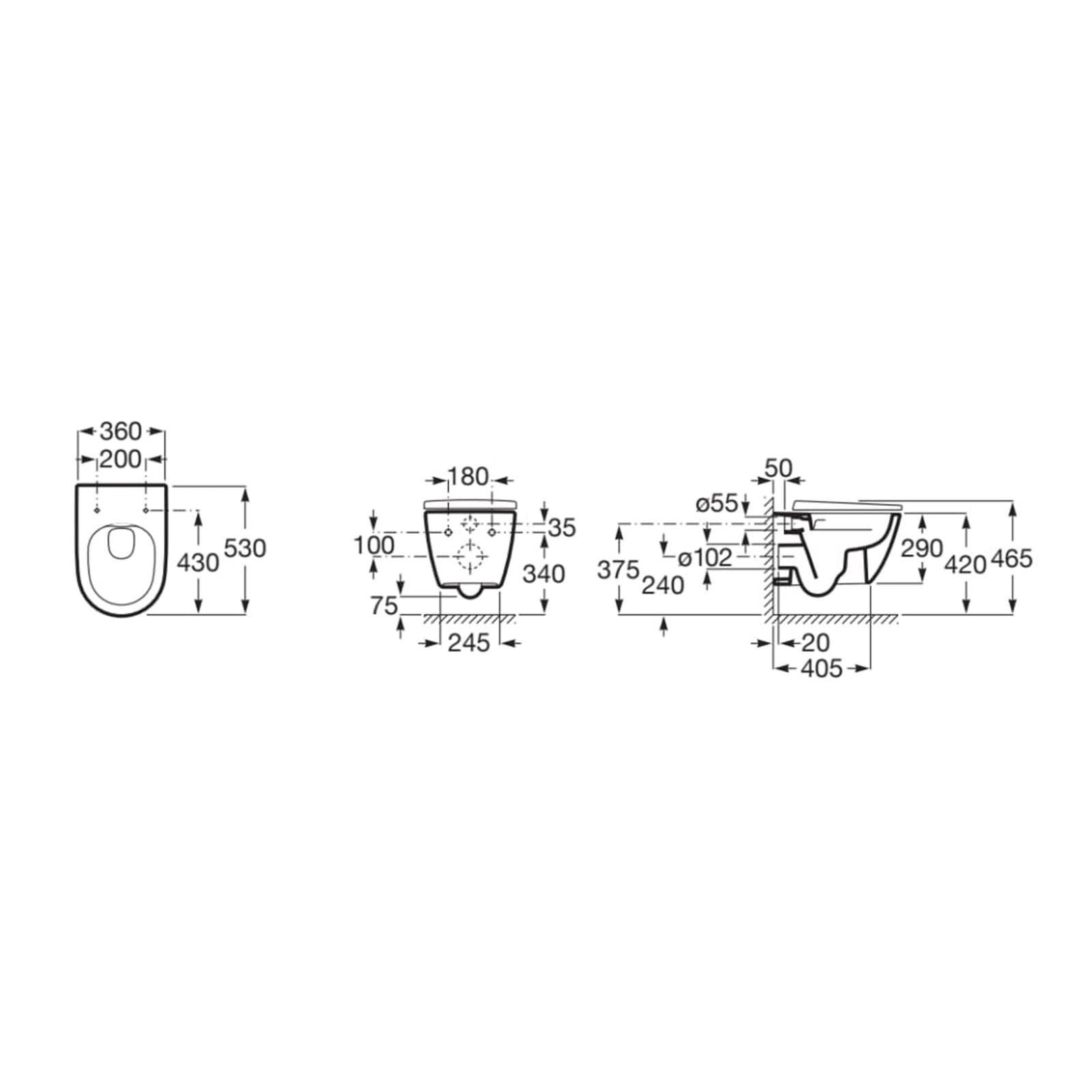 Roca Ona Rimless Wall Hung Pan