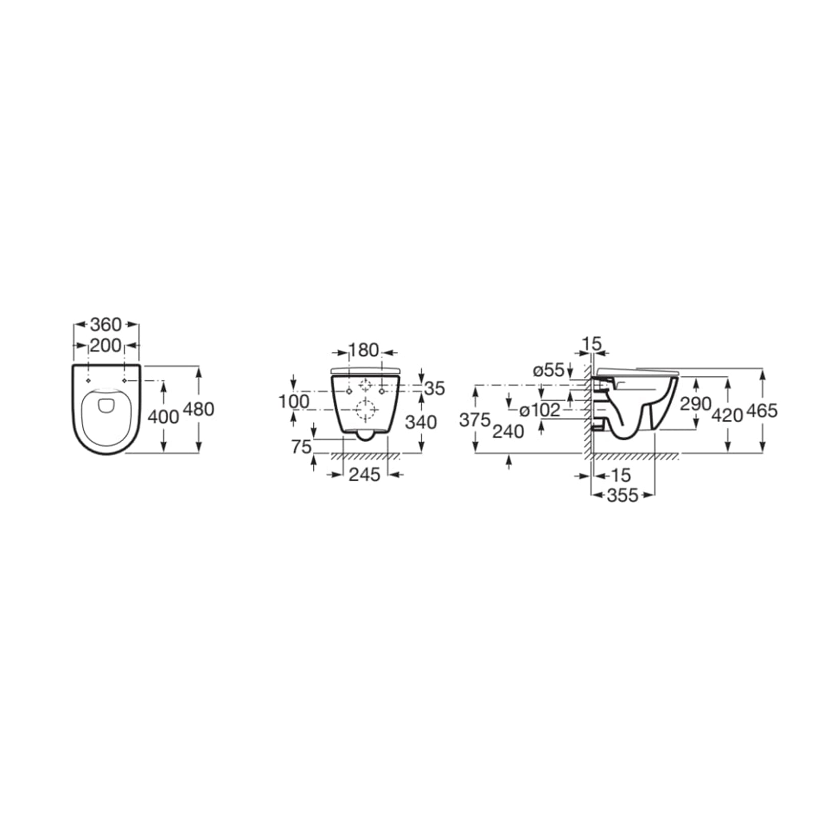 Roca Ona Compact Rimless Wall Hung Pan