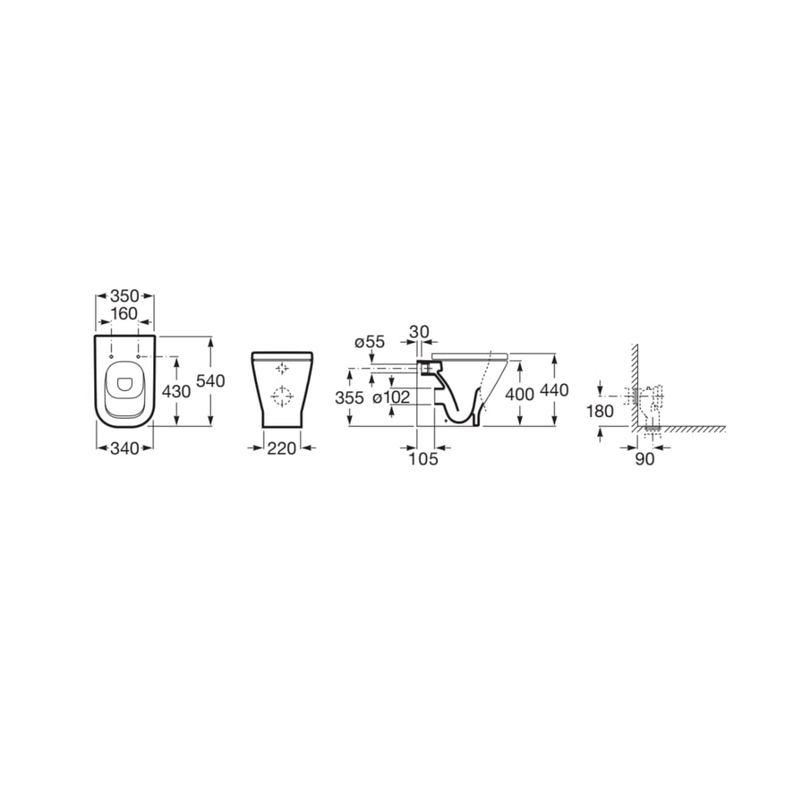 Roca The Gap Square Rimless Back to Wall Pan