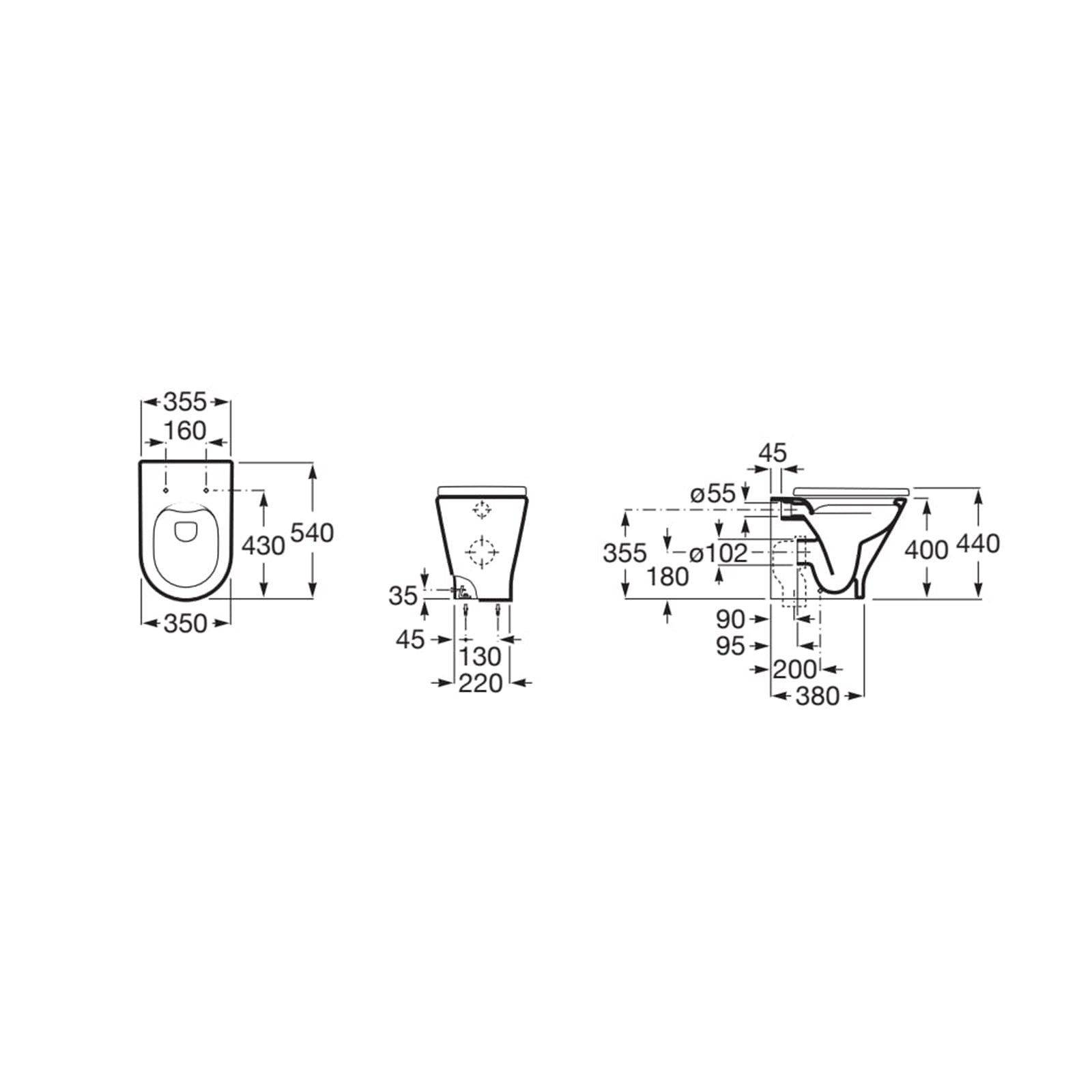 Roca The Gap Round Rimless Back to Wall Pan