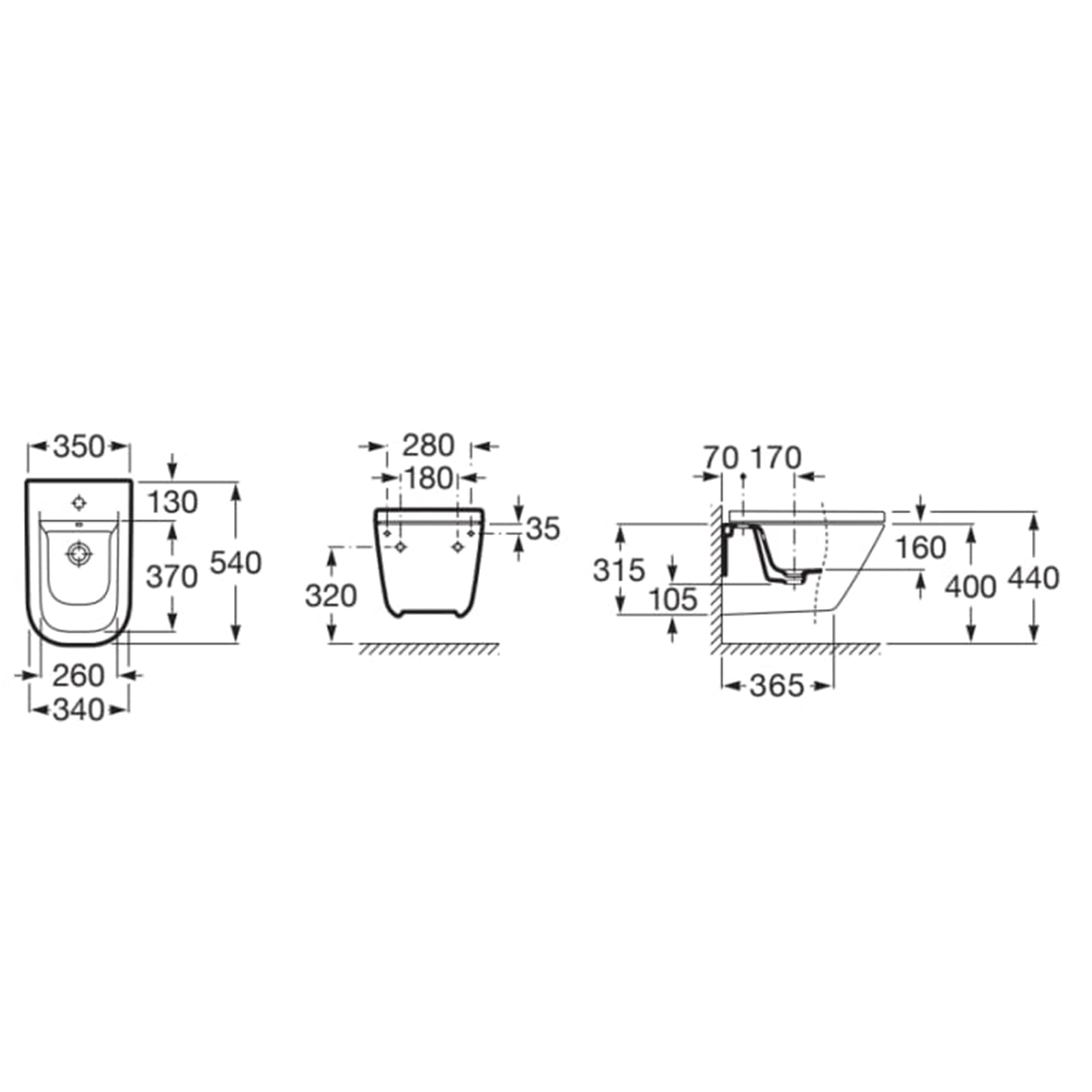 Roca The Gap Square Wall Hung Bidet with Cover