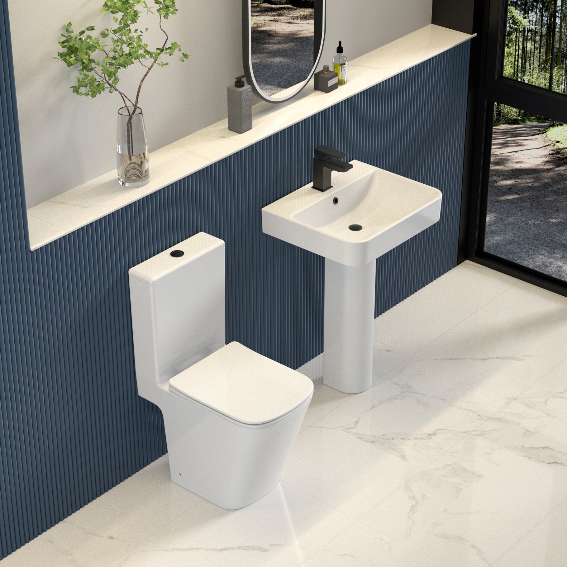 Bedgebury Square Rimless Close Coupled WC with Cistern – Open Back