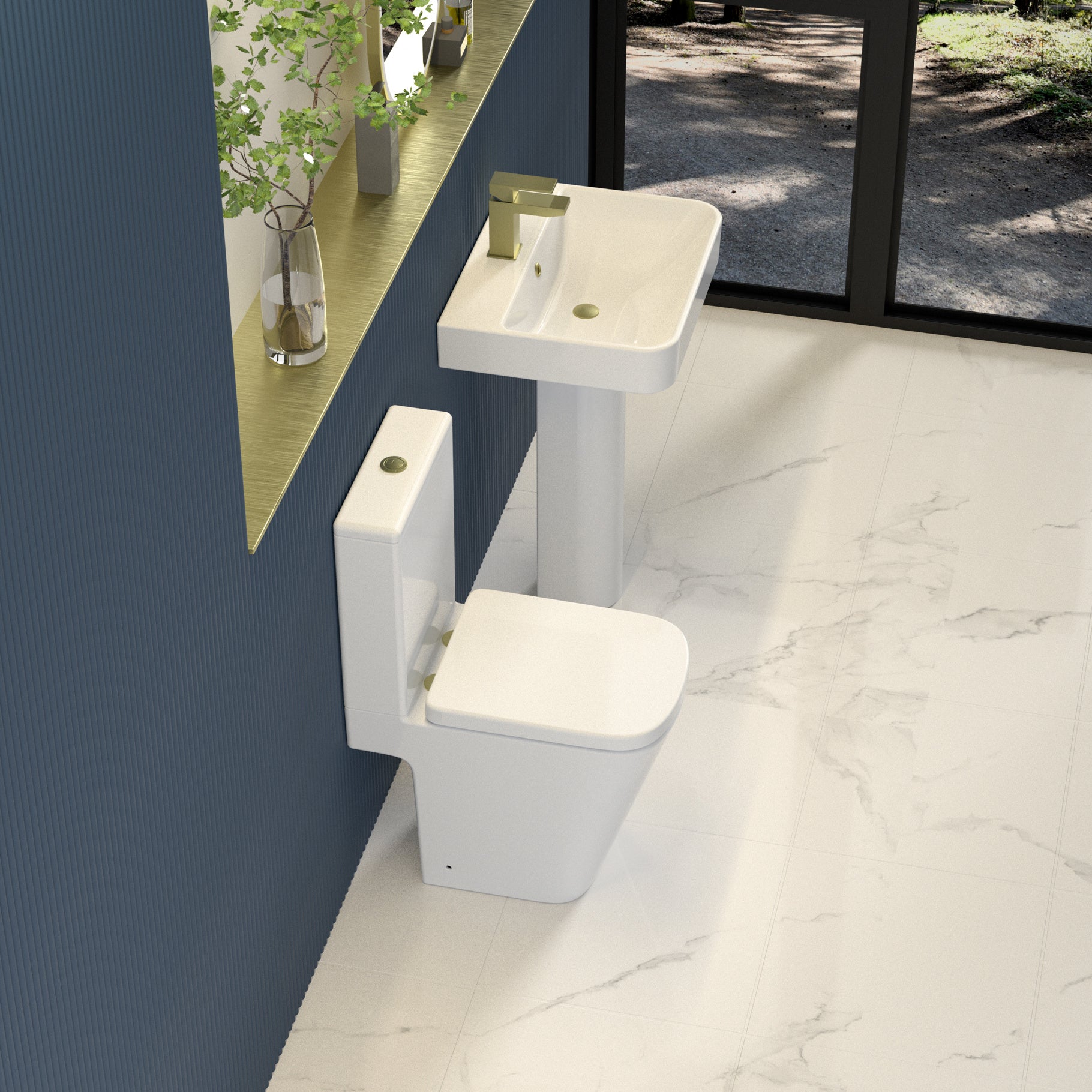 Bedgebury Square Rimless Close Coupled WC with Cistern – Open Back