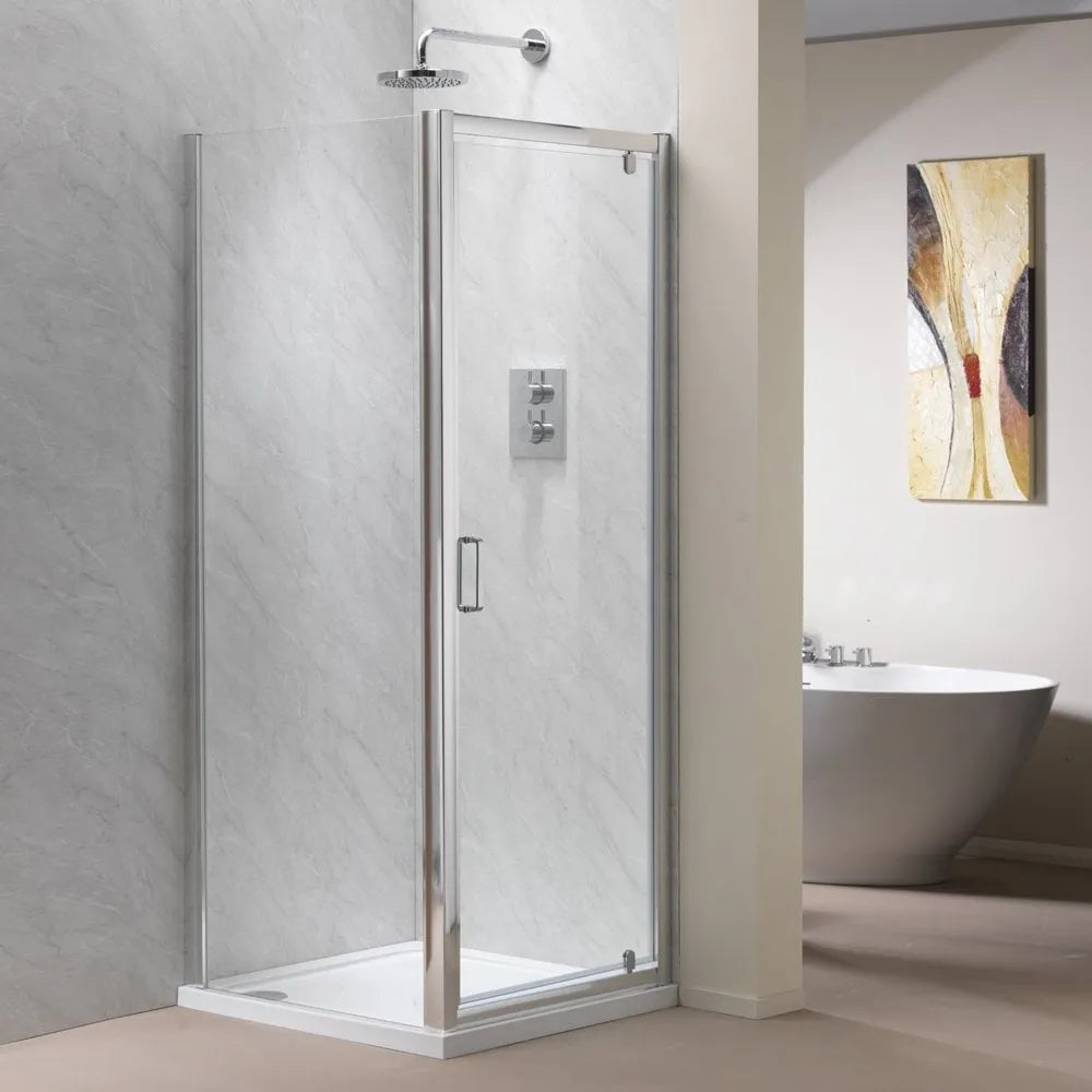 Genesis 6mm Pivot Doors - Polished Silver