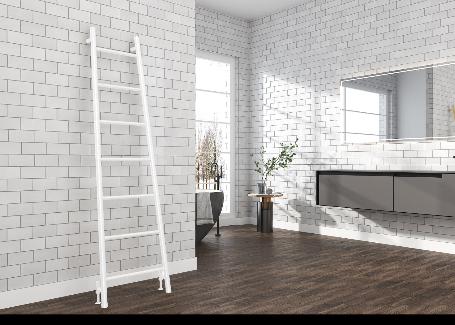 Speldhurst 1800 x 500mm Ladder Towel Rail - Matt White