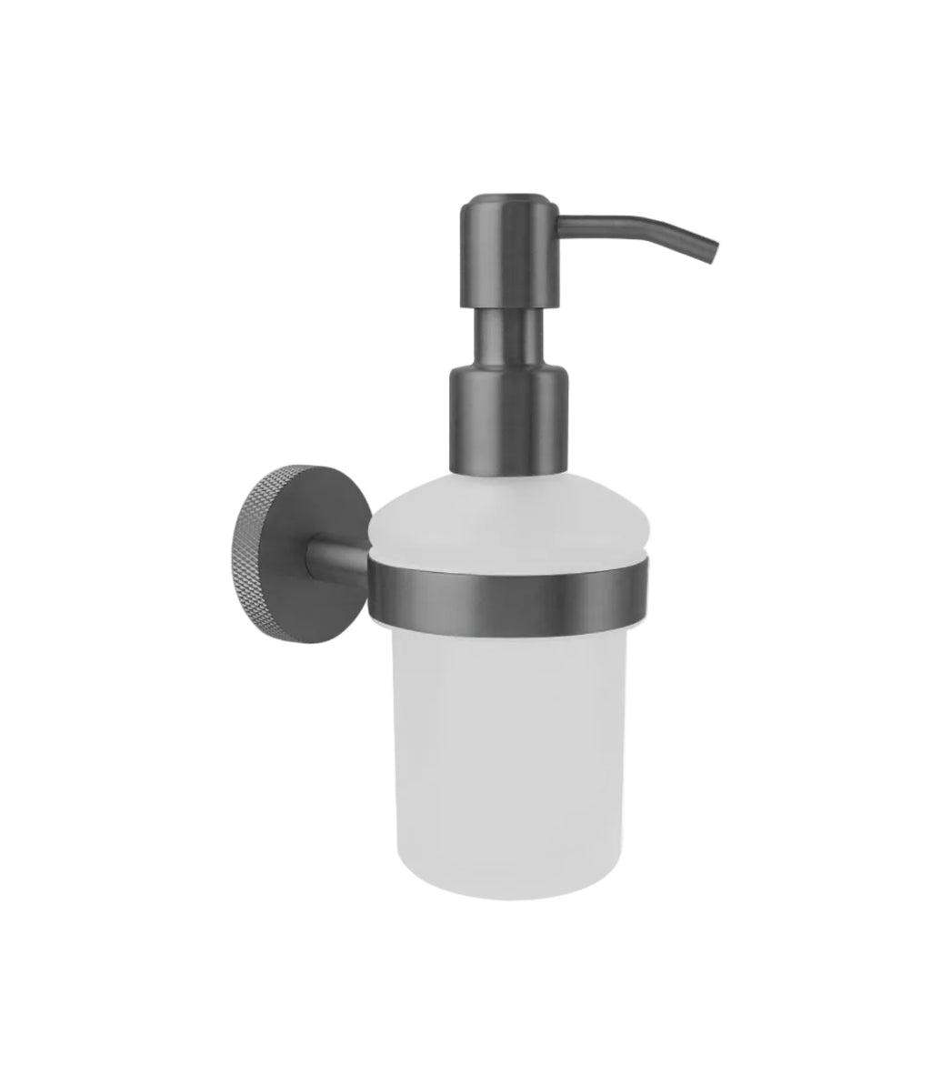 Tudeley Knurled Wall Mounted Soap Dispenser | Chrome, Matt Black, Gunmetal Grey & Matt Brushed Brass