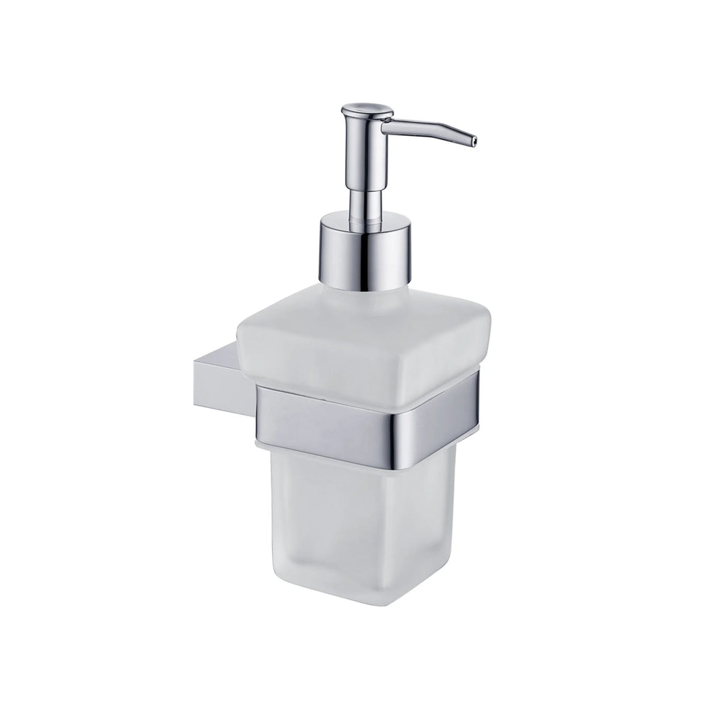 Bedgebury Chrome Wall Mounted Soap Dispenser | Frosted Glass & Brass Bathroom Accessory