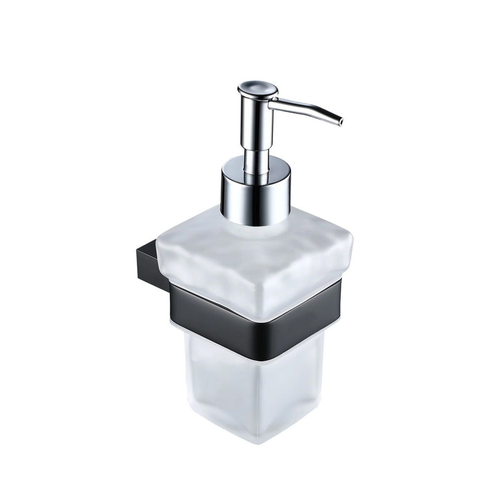 Bedgebury Matt Black Wall Mounted Soap Dispenser | Frosted Glass & Brass Bathroom Accessory
