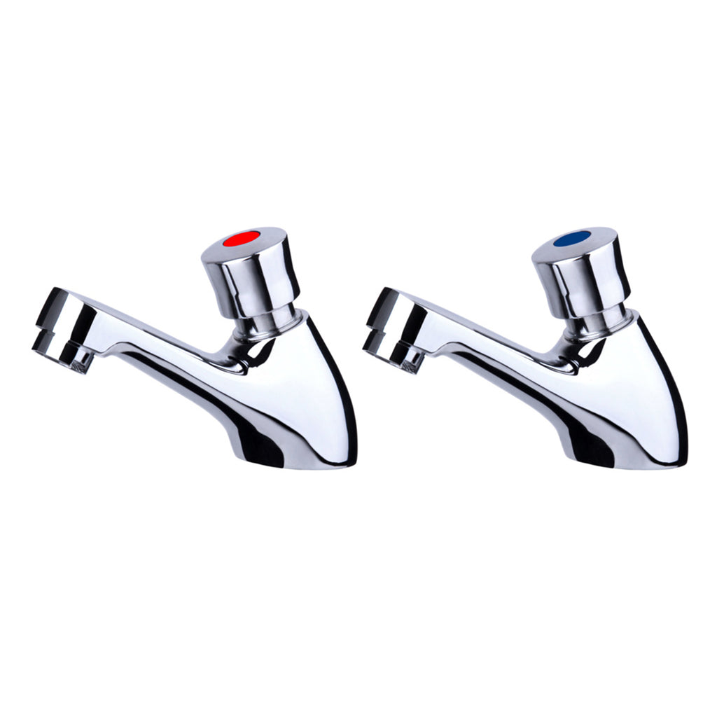 Non-Concussive Chrome Basin Taps (Pair) – Self-Closing Push Taps