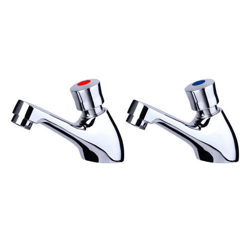 Non-Concussive Chrome Basin Taps (Pair) – Self-Closing Push Taps