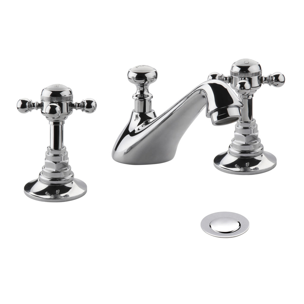 The Pantiles Traditional 3 Tap Hole Basin Mixer with Waste – Chrome