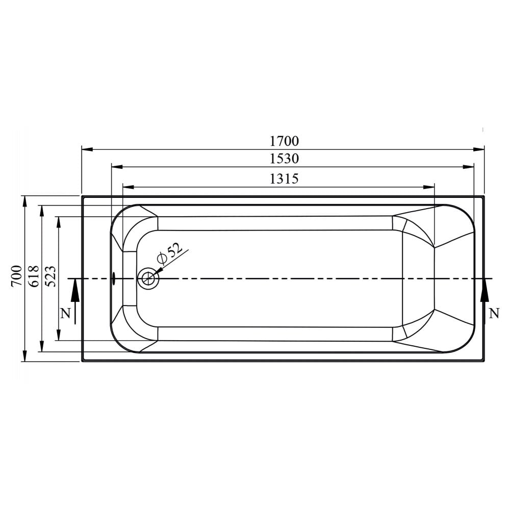 Oklahoma 1700 x 700mm Single Ended Whirlpool Bath - Option 6