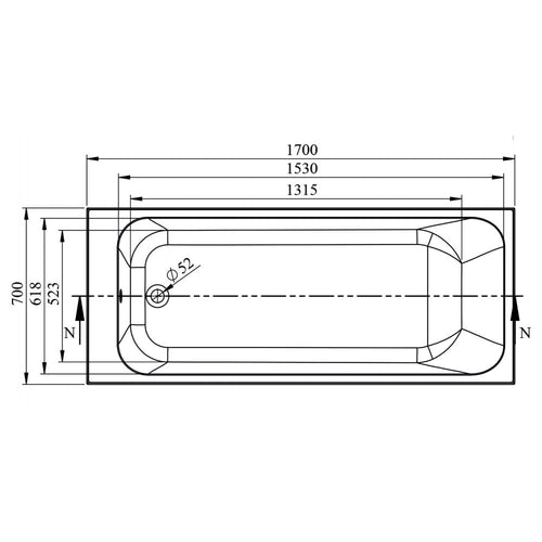 Oklahoma 1700 x 700mm Single Ended Whirlpool Bath - Option 6
