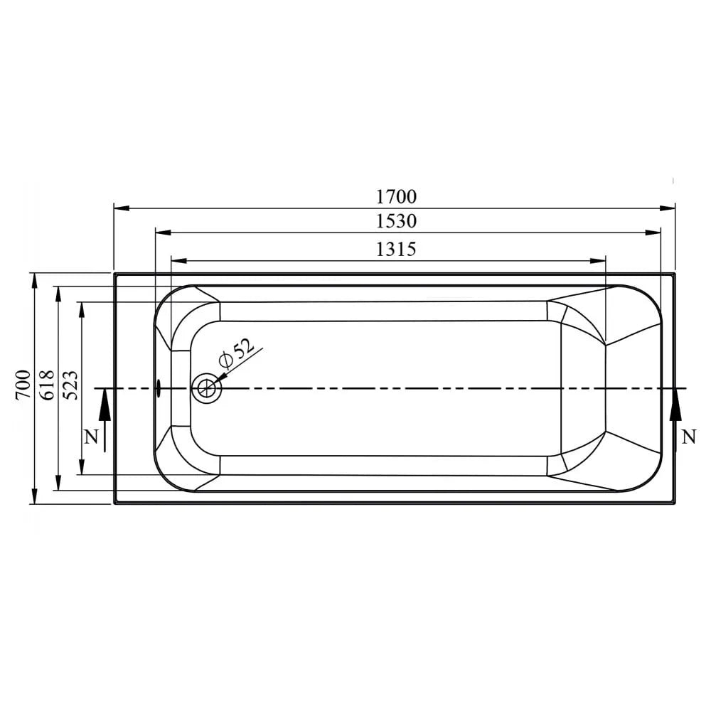 Oklahoma 1700 x 700mm Single Ended Whirlpool Bath - Option 1