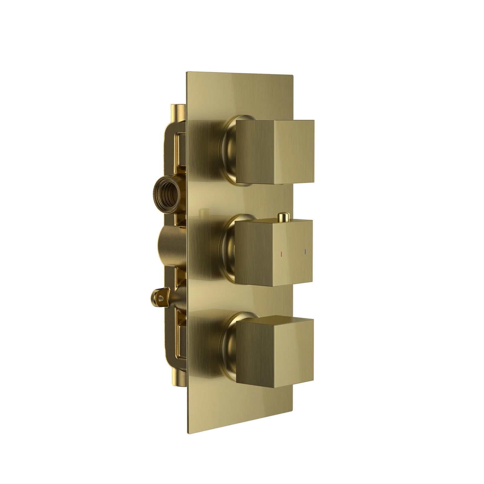 Bedgebury Square Double Outlet - Three Controls - Concealed Thermostatic Valve - Matt Brushed Brass