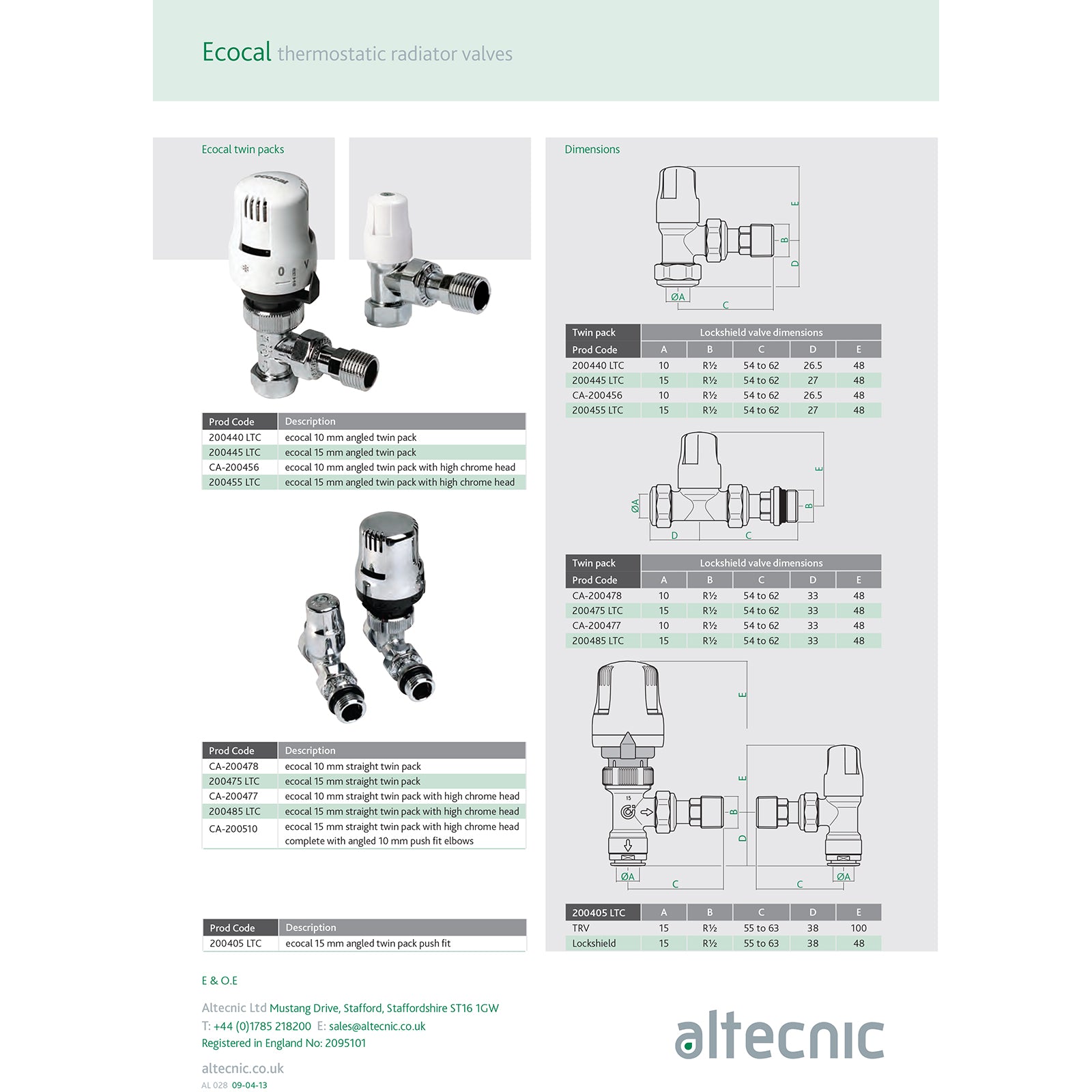 15mm Ecopac White Straight Radiator Valves