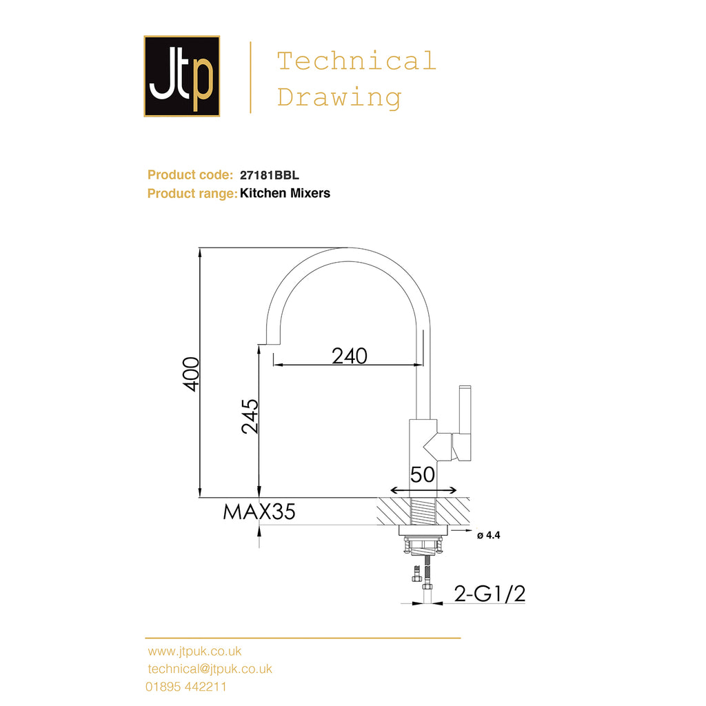 Vos Brushed Black Single Lever Kitchen Sink Mixer
