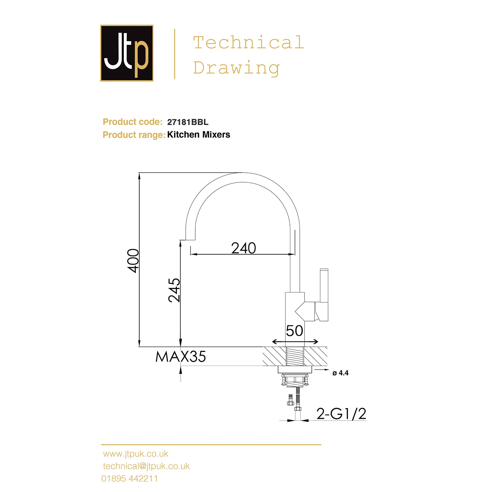 Vos Brushed Black Single Lever Kitchen Sink Mixer