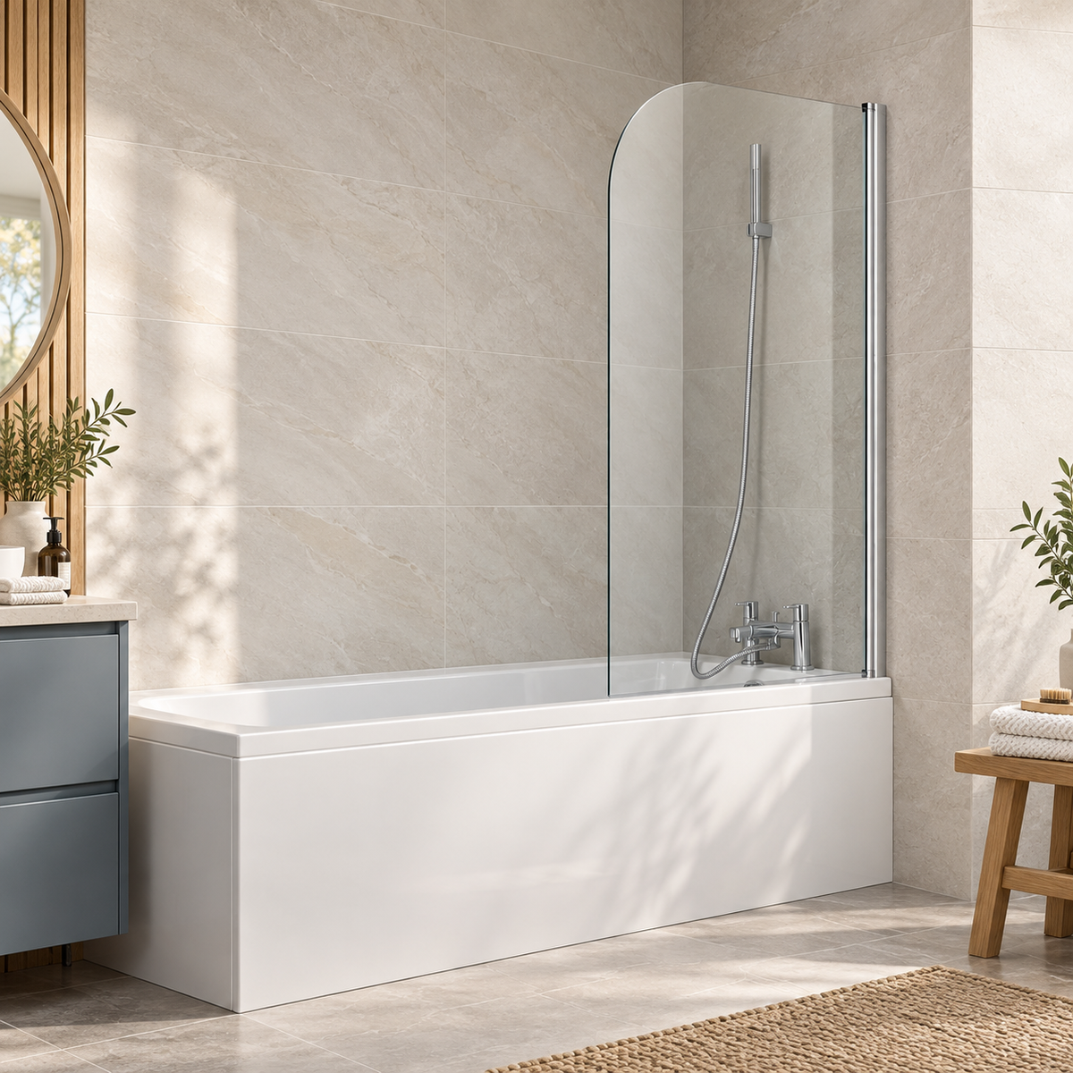 Classic 6mm Plain Curved Bath Screen