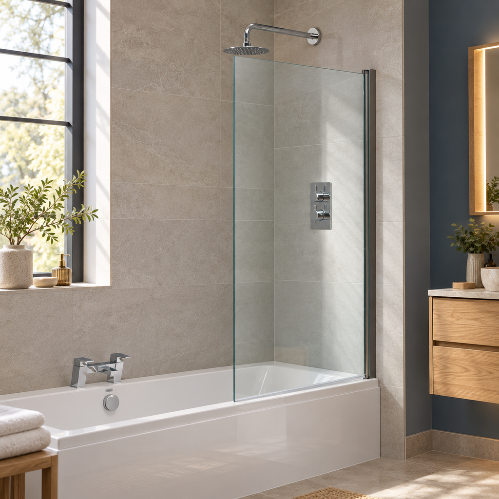 Genesis 800mm Square Bath Screen - Gunmetal Grey Frame