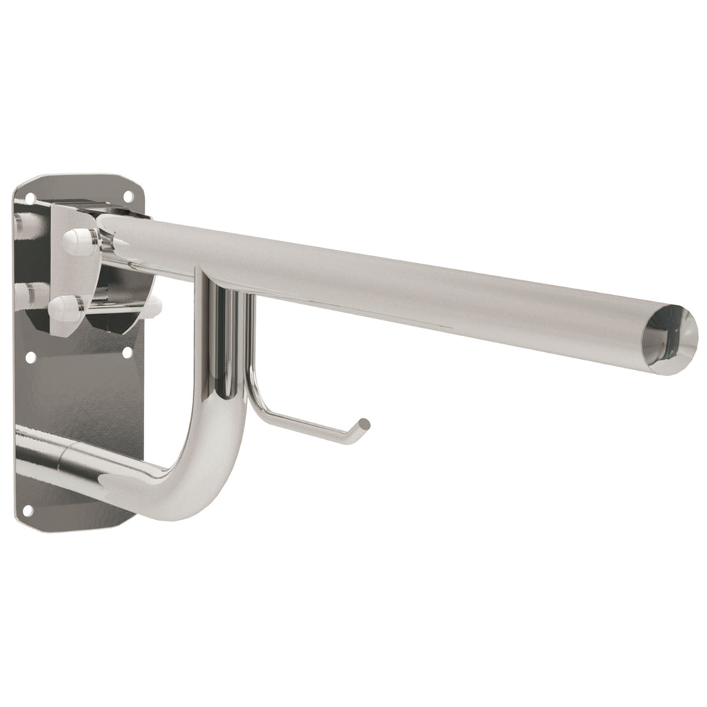 Comfort Single Hinged Support Arm with Integrated Toilet Roll Holder - Chrome