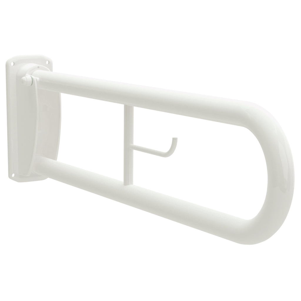Comfort Double Hinged Support Arm with Integrated Toilet Roll Holder - White