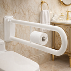 Comfort Double Hinged Support Arm with Integrated Toilet Roll Holder - White