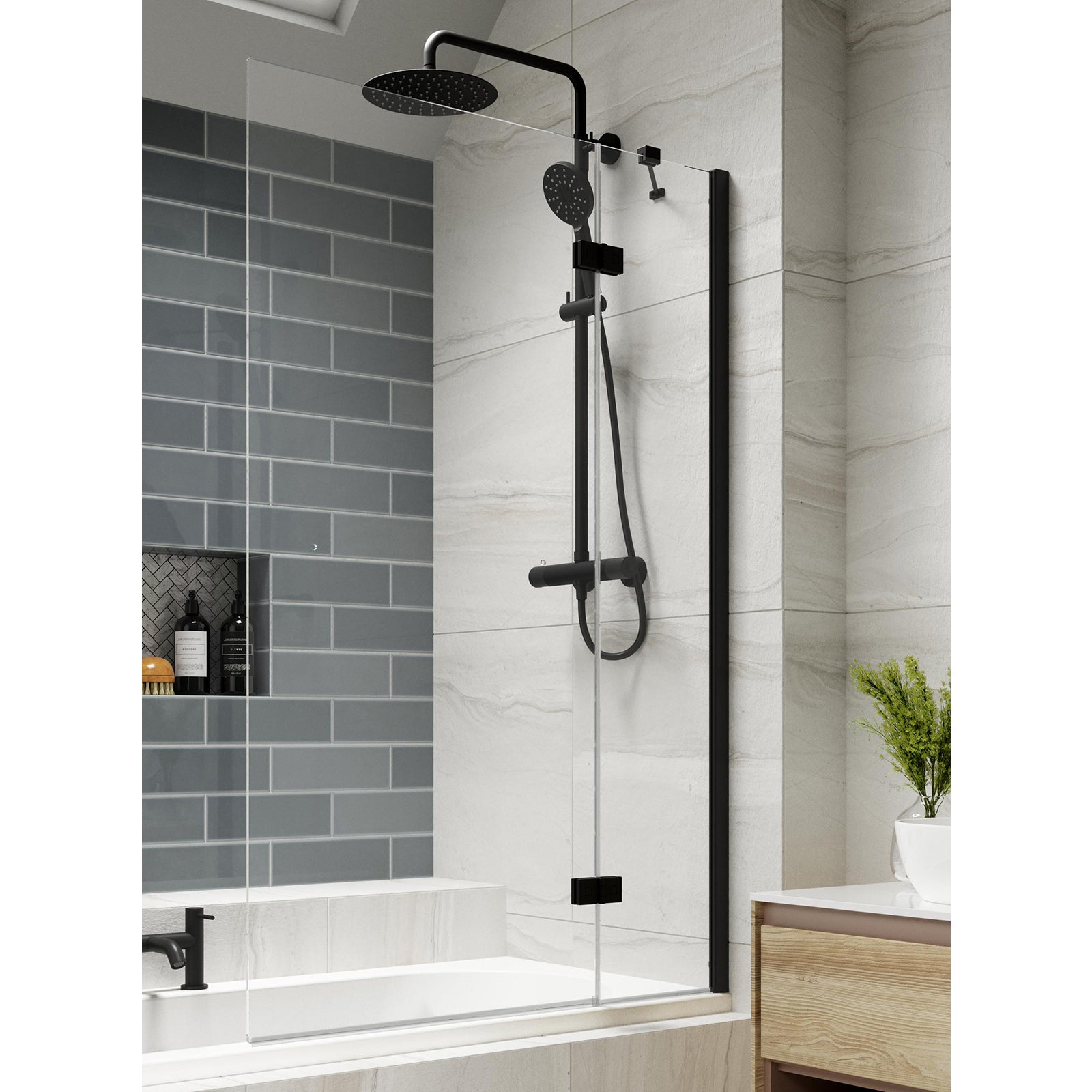 Kudos Inspire 2 Panel Outward Swinging Bath Screen - Right Hand - Matt Black