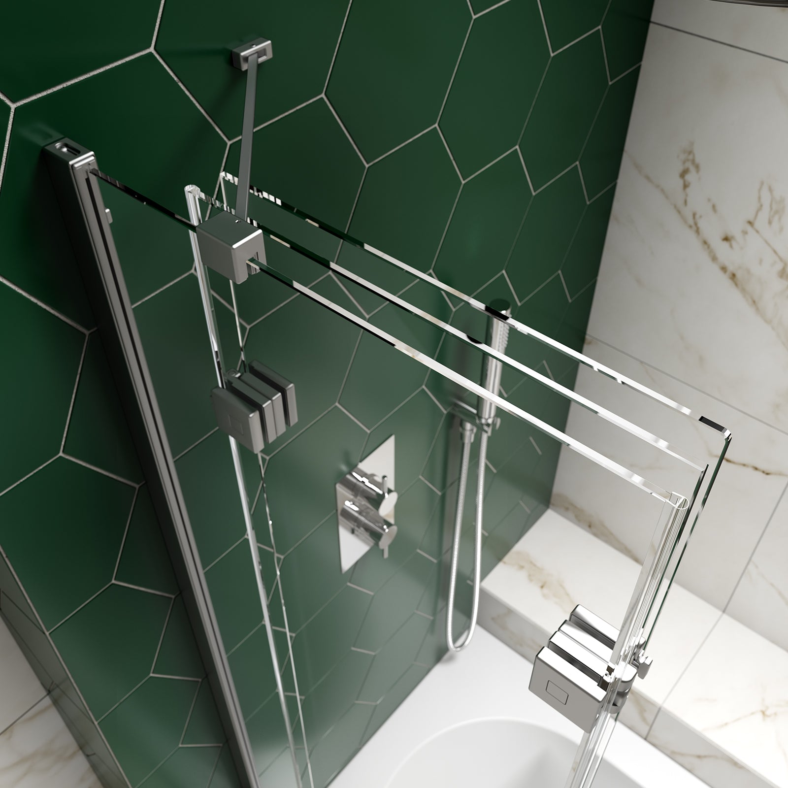 Kudos Inspire 2 Panel Outward Swinging 8mm Bath Screen With Towel Rail - Left Hand - Chrome