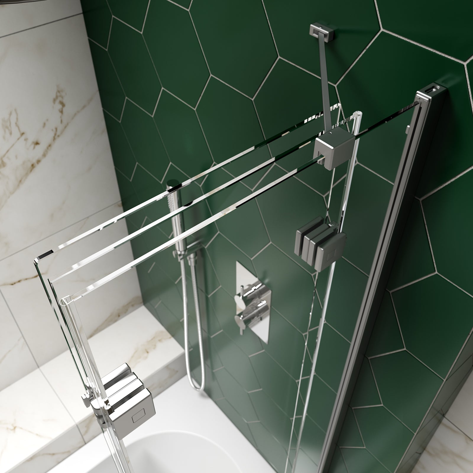 Kudos Inspire 2 Panel Outward Swinging 8mm Bath Screen With Towel Rail - Right Hand - Chrome