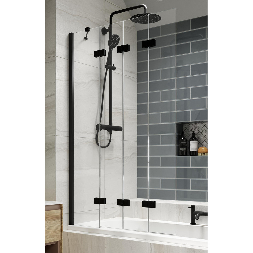 Kudos Inspire 4 Panel Compact Bath Screen - Left Hand - Matt Black