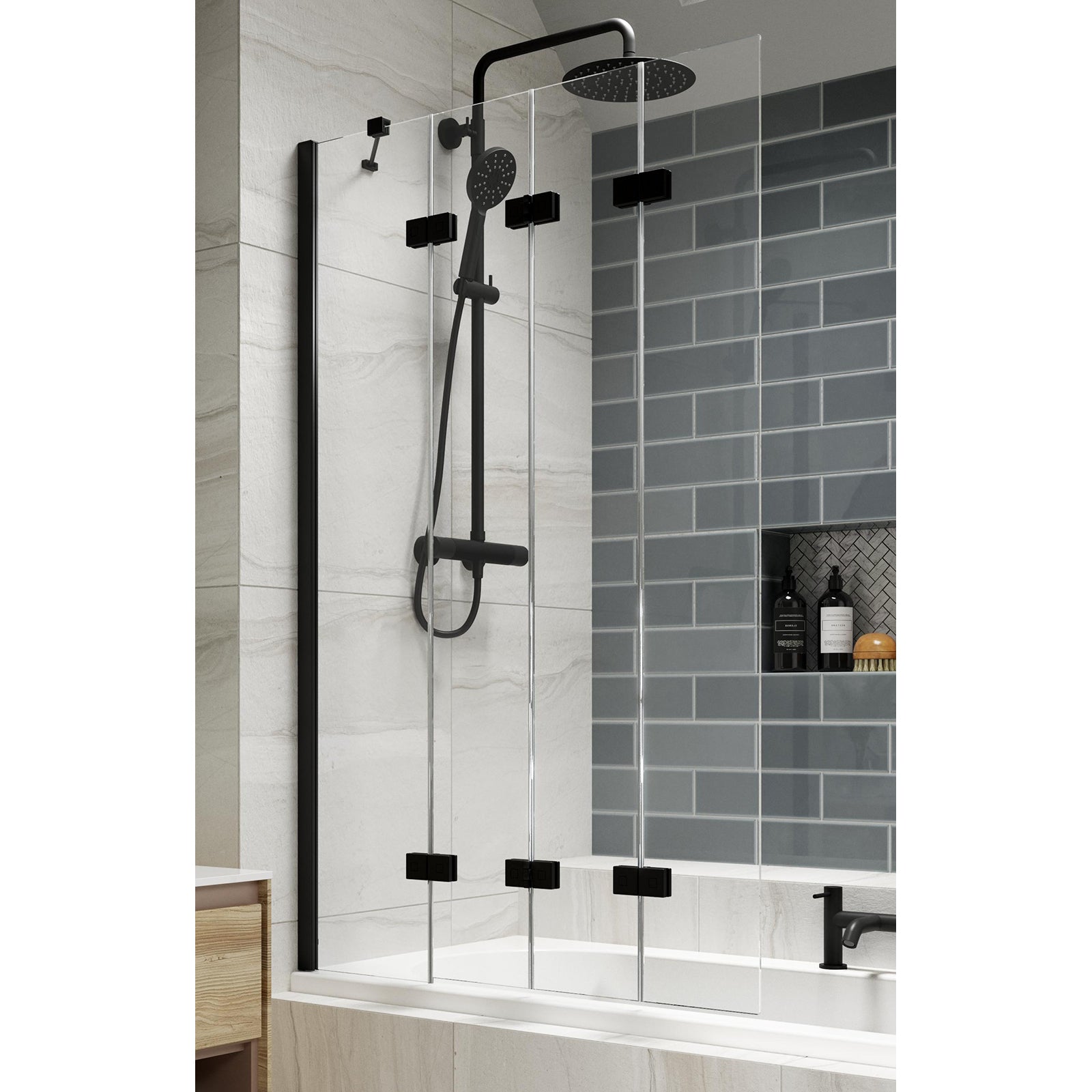 Kudos Inspire 4 Panel Compact Bath Screen - Left Hand - Matt Black