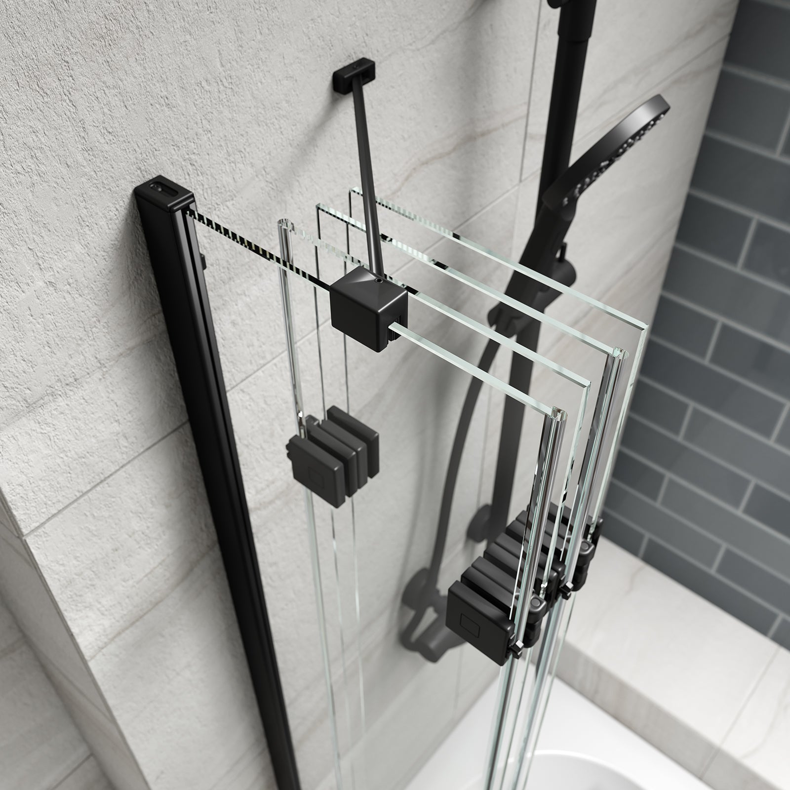 Kudos Inspire 4 Panel Compact Bath Screen - Left Hand - Matt Black