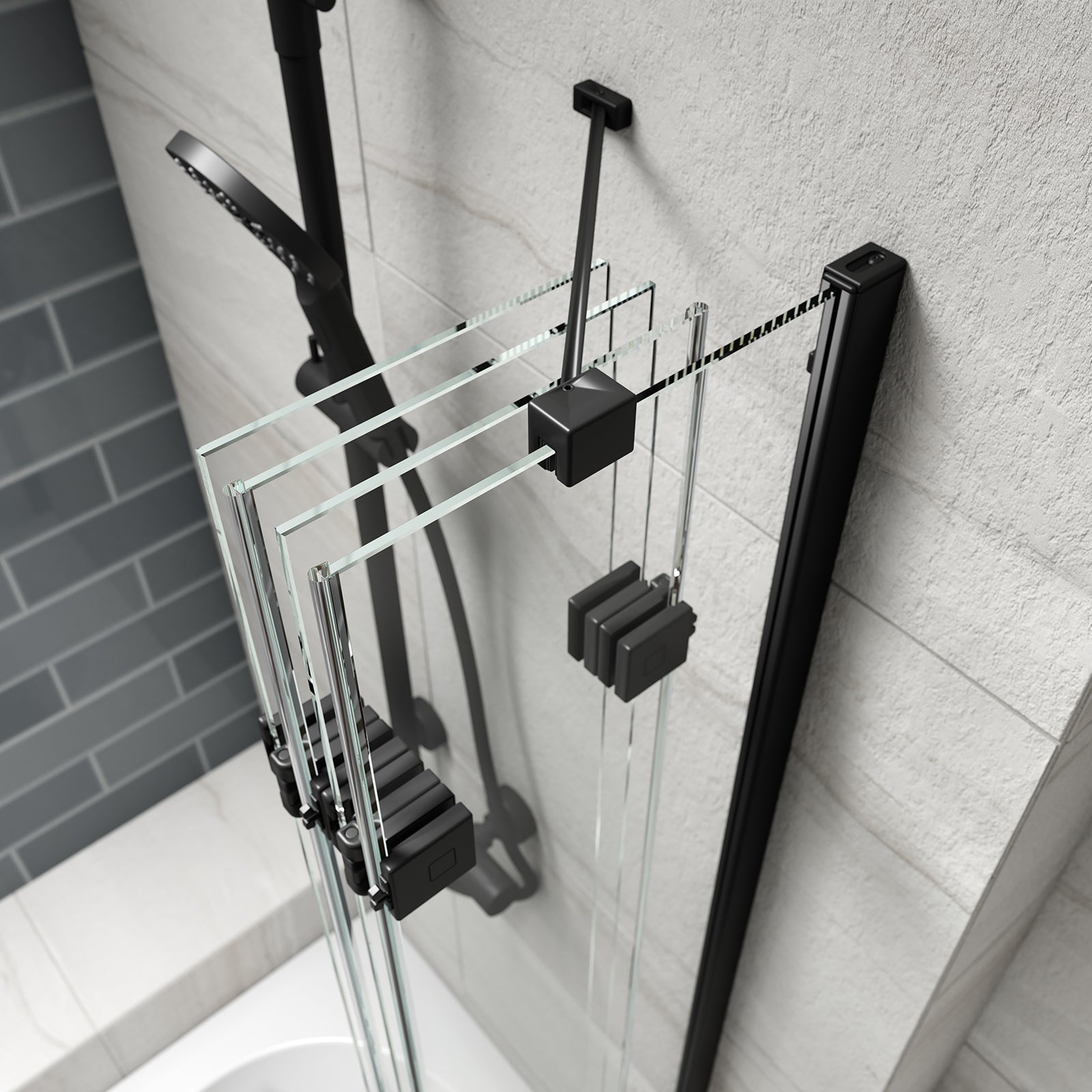 Kudos Inspire 4 Panel Compact Bath Screen - Right Hand - Matt Black