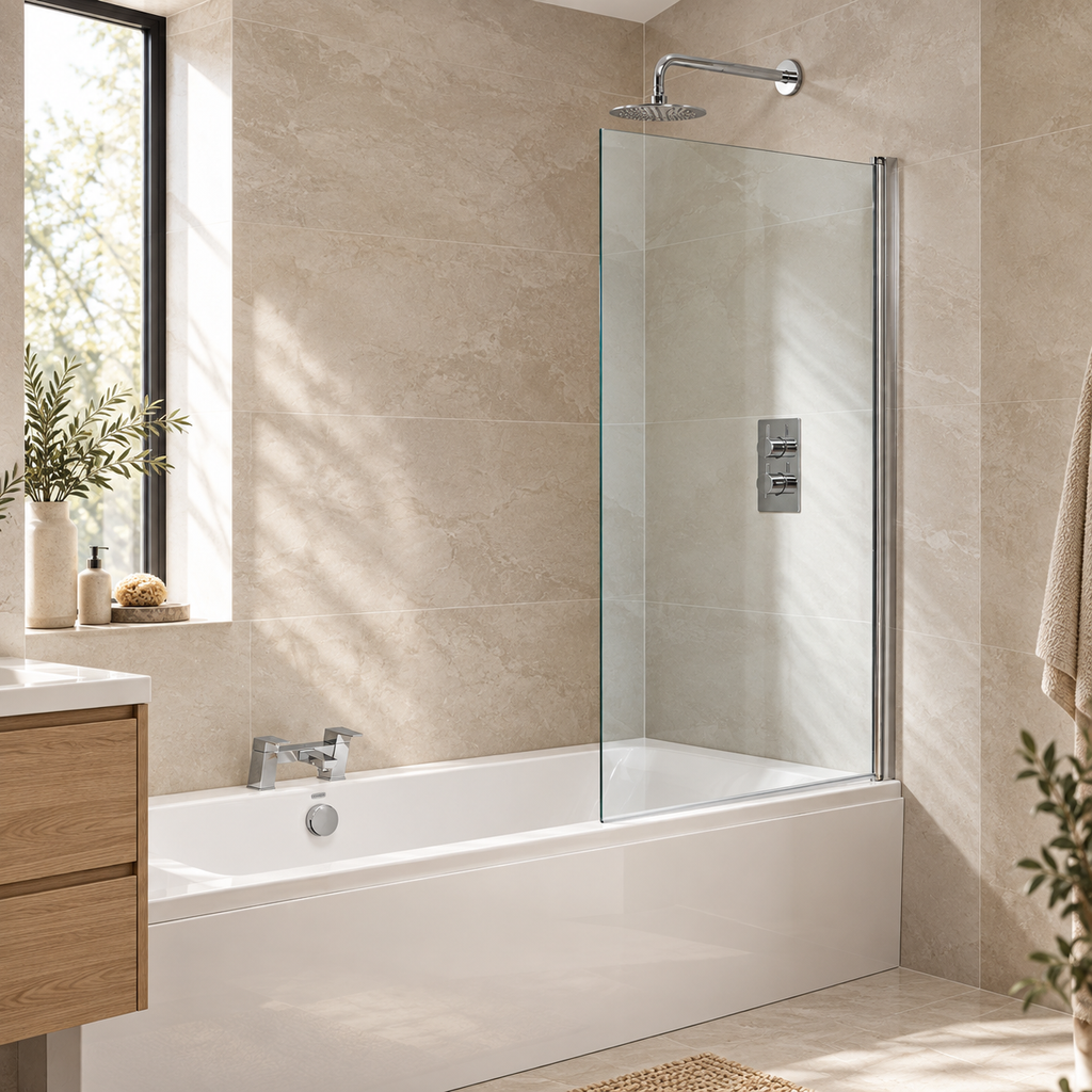 Genesis 800mm Square Bath Screen - Silver Frame