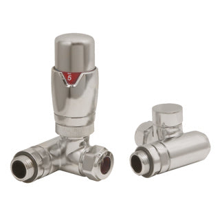 Thermostatic Corner Dual Fuel Radiator Valves - Brushed Nickel