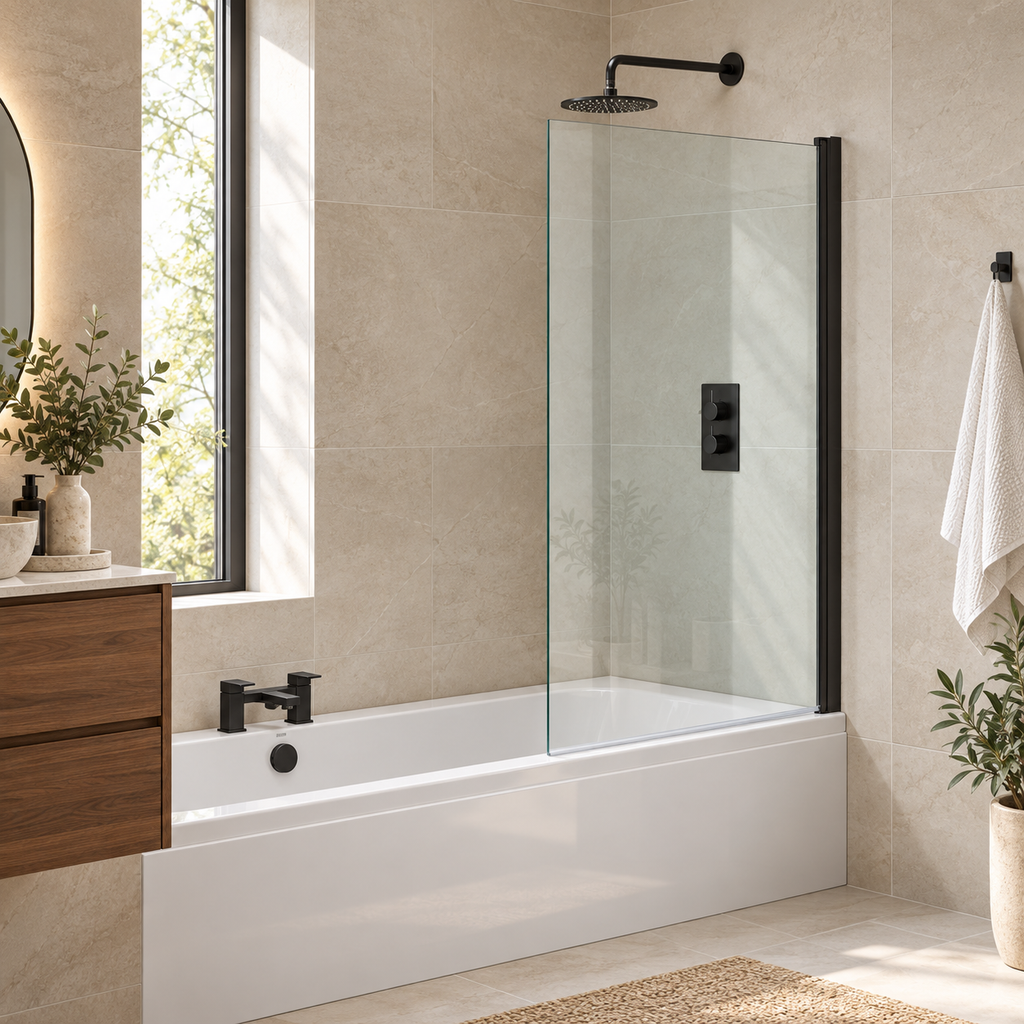 Genesis 800mm Square Bath Screen - Matt Black Frame