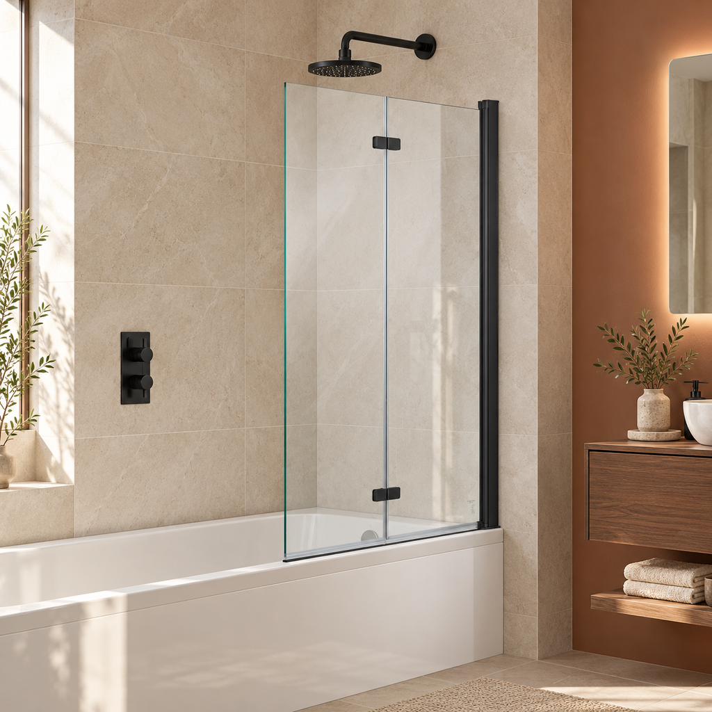 Genesis Deluxe 2-Fold Bath Screen - Matt Black Frame