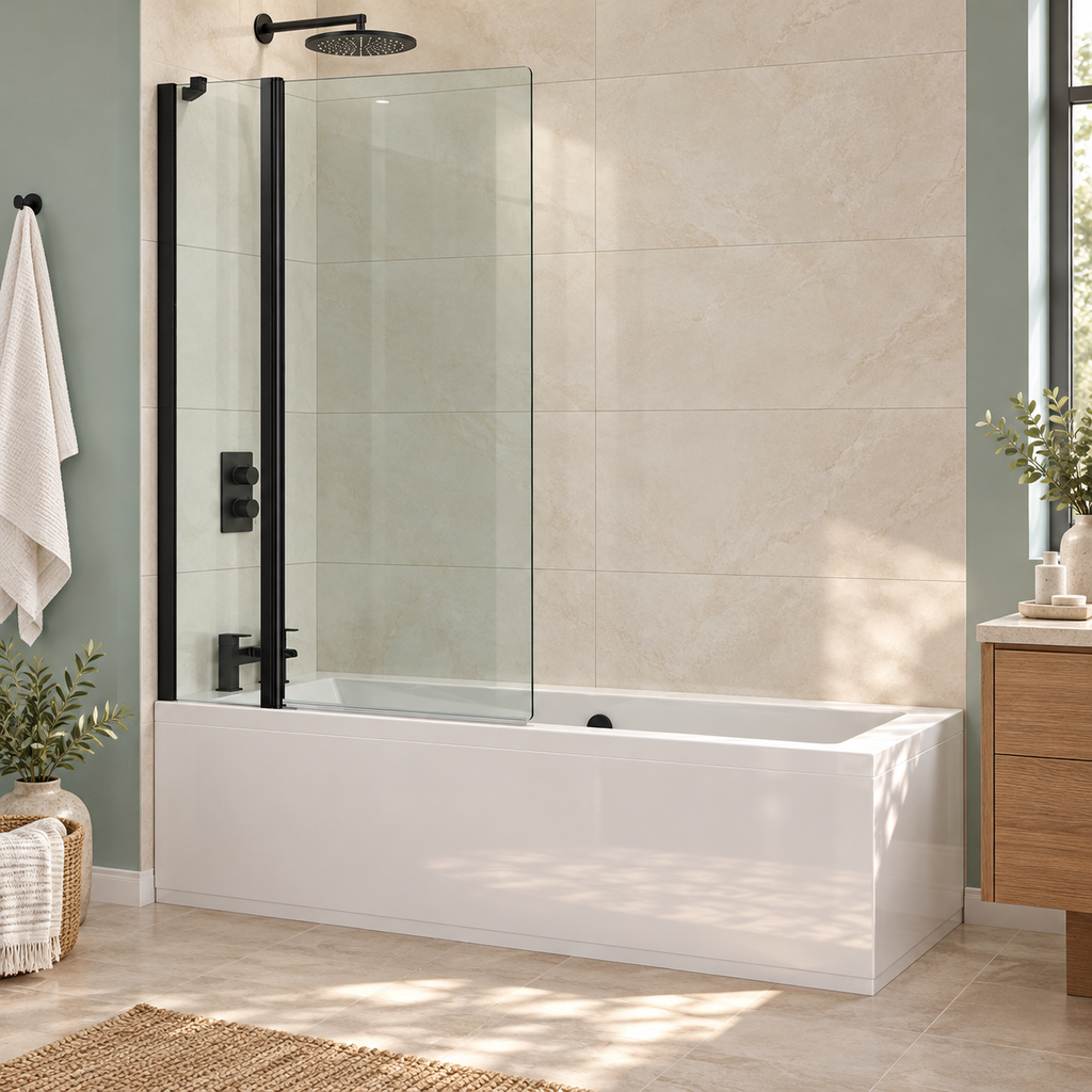 Sommer Evolve 8mm Extended Bath Screen with Fixed Panel - Black