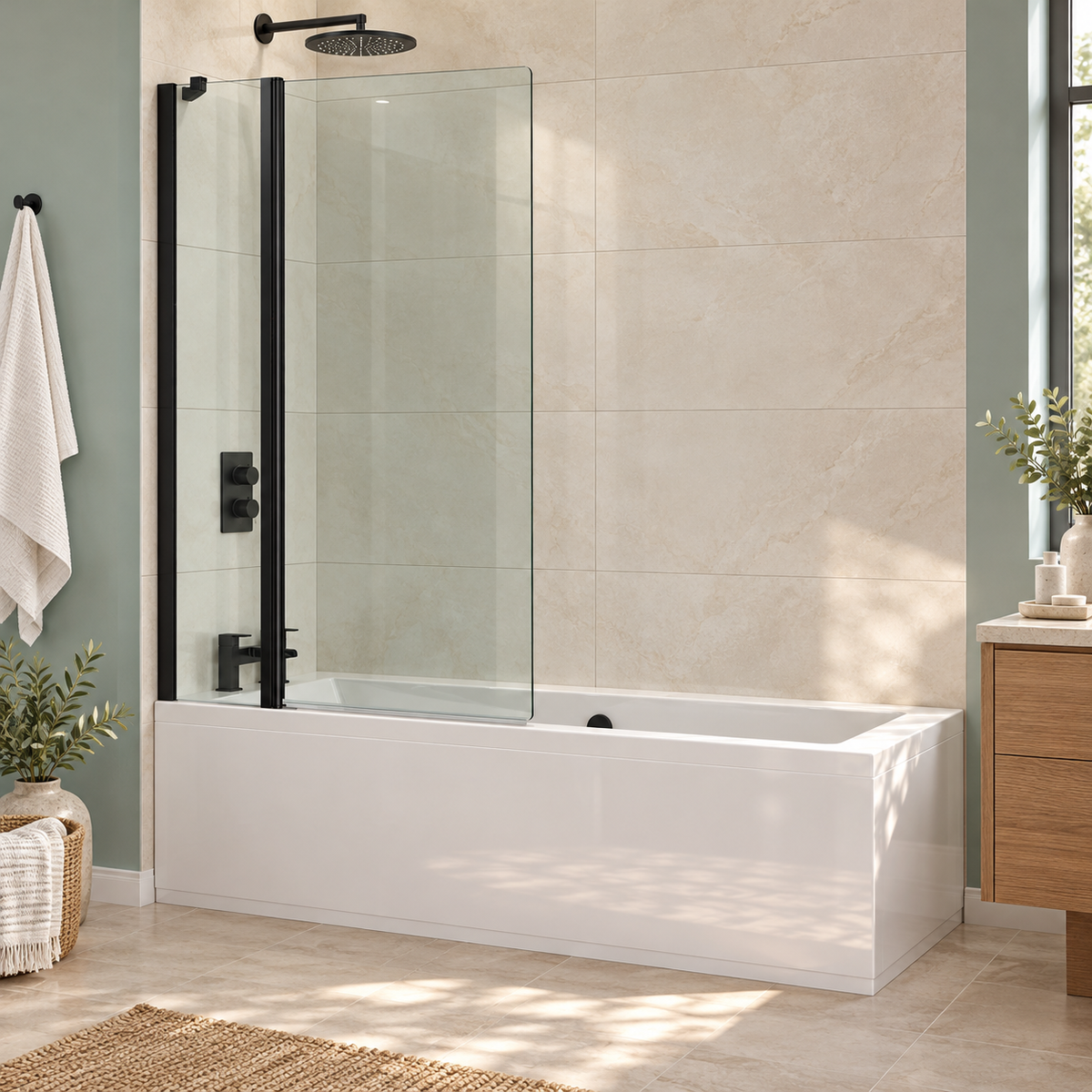 Sommer Evolve 8mm Extended Bath Screen with Fixed Panel - Black