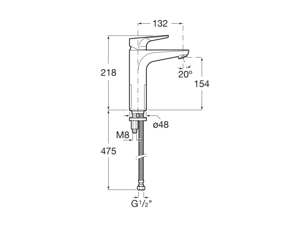 Roca Atlas Medium Plus Height Basin Mixer with Smooth Body